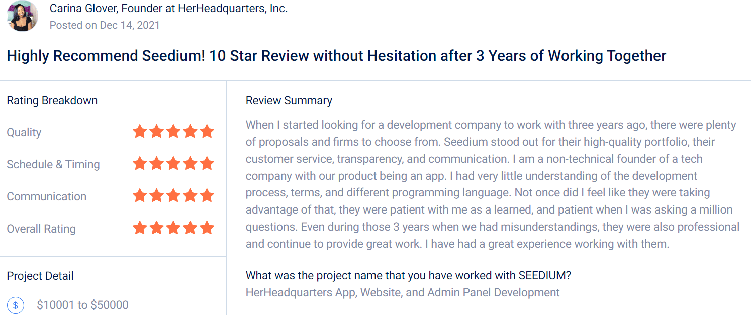 Seedium client reviews on GoodFirms